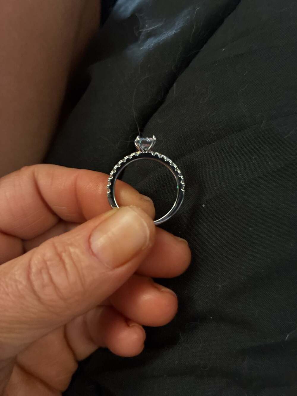 Solitaire Round Cut Engagement Ring with Pave Band in Silver Tone